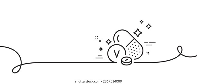 Vanadium mineral line icon. Continuous one line with curl. Chemical element V sign. Capsule or pill symbol. Vanadium mineral single outline ribbon. Loop curve pattern. Vector