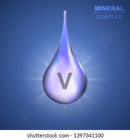 Vanadium Mineral shining blue drop icon .Mineral complex background