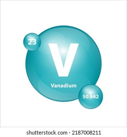 Vanadium (V) icon structure chemical element round shape circle green dark, blue. Chemical element of periodic table Sign with atomic number. Study in science for education. 3D Illustration vector. 
