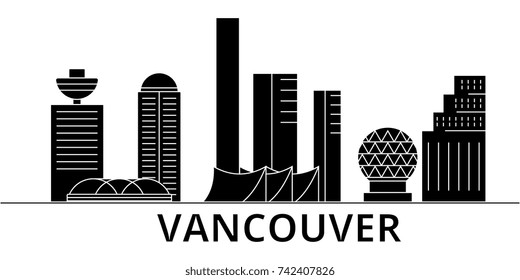 Vancouver architecture vector city skyline, travel cityscape with landmarks, buildings, isolated sights on background