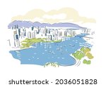 Vancouver British Columbia Canada vector sketch city illustration line art colorful watercolor style