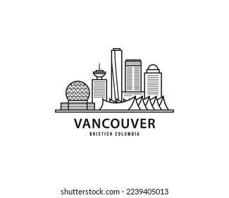 Vancouver British Columbia city skyline building outline. Vector illustration isolated object on background