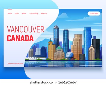 Vancouver (Canada) city skyline vector at white background. Flat vector illustration. Business travel and tourism concept with modern buildings. Image for banner or web site.