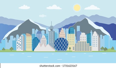 Vancouver, Canada cityscape. Horizontal landscape with modern tall buildings of downtown and business area.