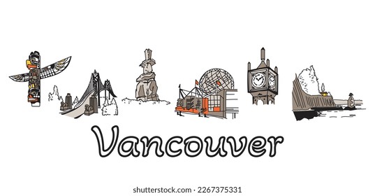 Vancouver Canada Iconic Landmark Illustrations