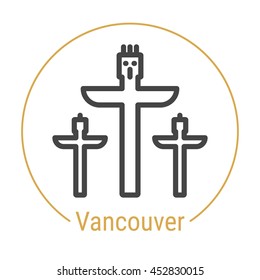 Vancouver (Canada) outline icon with caption. Vancouver City logo, landmark, vector symbol. Vancouver Stanley Park Totem Poles.  Illustration of Vancouver  isolated on white background.