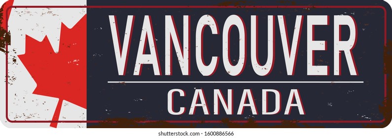 Vancouver Canada rusty old enamel sign on white background