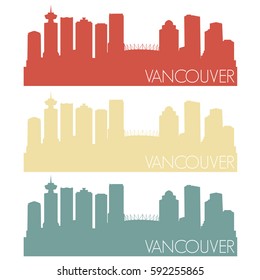 Vancouver Canada Skyline Silhouette City Design Vector Vintage Set Logo Clipart Illustration.