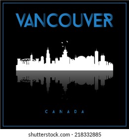 Vancouver, Canada, skyline silhouette vector design on black background.