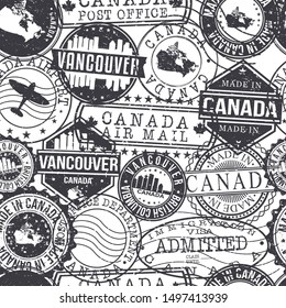 Vancouver Canada Stamps. City Stamp Vector Art. Postal Passport Travel. Design Set Pattern.