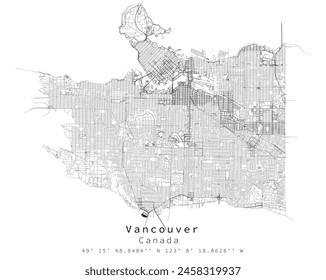 Vancouver ,Canada,Urban detail Streets Roads Map  ,vector element template image for marketing ,product ,wall art and poster prints.