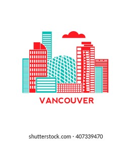 Vancouver city architecture retro vector illustration, skyline city silhouette, skyscraper, flat design

