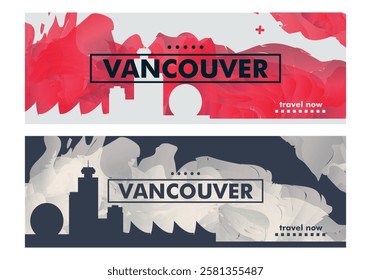 Vancouver city horizon profile banner, placard, header, footer. Canada British Columbia province downtown vector website page layout with panoramic front view