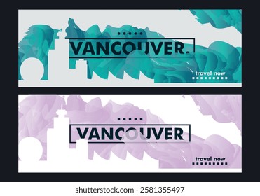 Vancouver city horizon profile banner, placard, header, footer. Canada British Columbia province downtown vector website page layout with panoramic front view