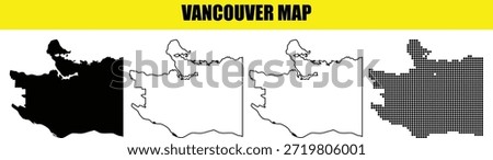 Vancouver city map collection including various graphic styles like solid black white outline and modern dot grid for canadian geography projects and urban development presentations online
