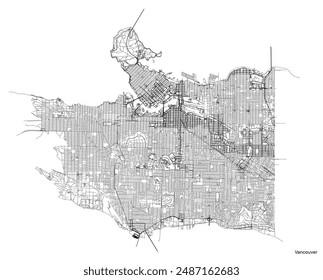 Vancouver city map with roads and streets, Canada. Vector outline illustration.