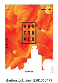 Vancouver city poster with skyline, cityscape, landmark, textured. Canada British Columbia province vector illustration layout for vertical brochure, website, flyer, presentation