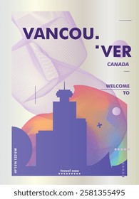 Vancouver city poster with skyline, cityscape, landmark, textured. Canada British Columbia province vector illustration layout for vertical brochure, website, flyer, presentation