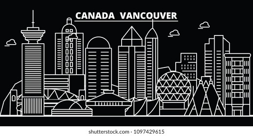 Vancouver city silhouette skyline. Canada - Vancouver city vector city, canadian linear architecture. Vancouver city travel illustration, outline landmarks. Canada flat icon, canadian line buildings
