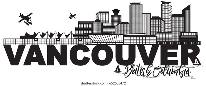 Vancouver City Skyline and Black and White Text, vector Illustration