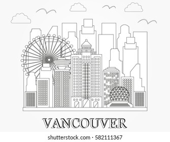 Vancouver city skyline. Linear vector illustration.