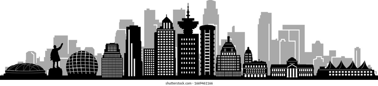 Vancouver City Skyline Silhouette Cityscape Vector Stock Vector