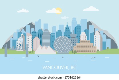 Vancouver city skyline vector. Skyline of Vancouver city. Canada, British Columbia modern vector illustration.