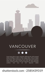 Vancouver city template for website, presentation, front page, invitation, publication sheet with skyline, landmarks. Vector Canada, British Columbia image layout, simple and grayscale