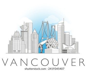 Vancouver cityscape line art style vector illustration