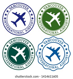 Vancouver International Airport. Vancouver airport logo. Flat stamps in material color palette. Vector illustration.