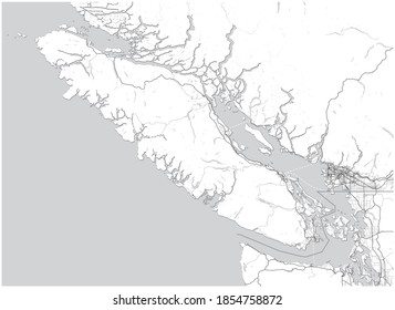 Vancouver Island Map with Greater Vancouver, British Columbia, Canada and parts of Washington State, United States. Simple grey scale map without text. Shapes are optimized for readability. 