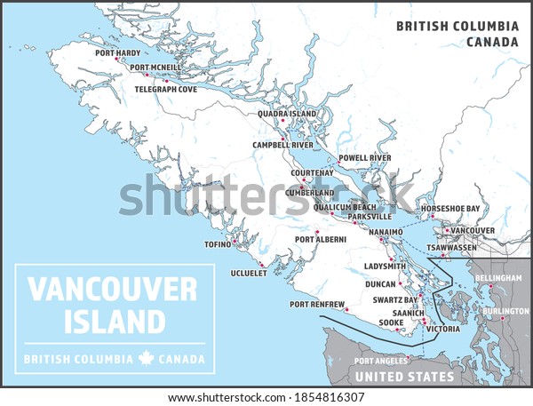 Vancouver Island Map Greater Vancouver British Stock Vector (Royalty ...