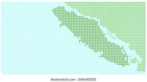 Vancouver Island pixelated stylised map with blue ocean background.