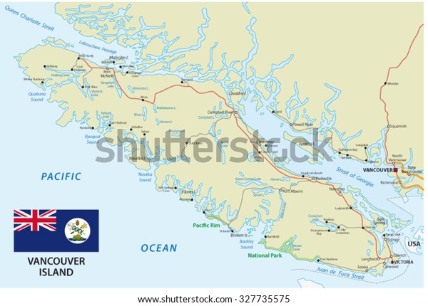 vancouver island road map Vancouver Island Road Map Flag Stock Vector Royalty Free 327735575 vancouver island road map