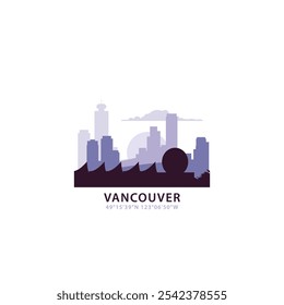 Vancouver logo with skyline, cityscape retro vector icon. Canada, British Columbia city horizon, facade, travel logotype