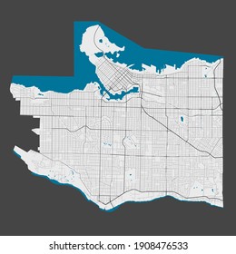 Vancouver map. Detailed map of Vancouver city administrative area. Cityscape panorama. Royalty free vector illustration. Outline map with highways, streets, rivers. Tourist decorative street map.