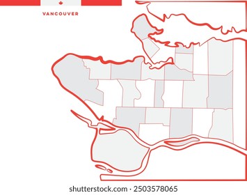 Karte von Vancouver - Bezirke, Stadt, Kanada - British Columbia