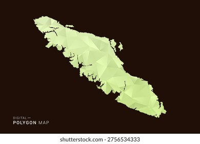 Vancouver Map - Low poly polygon map in soft light green gradient on dark brown background, modern minimal geometric style, clean abstract vector illustration design.