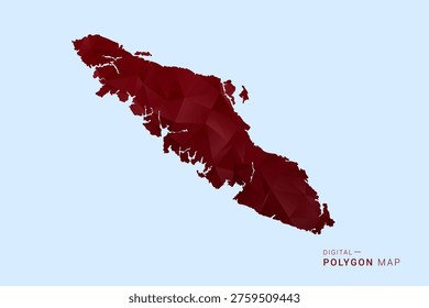 Vancouver Map - Low poly polygon map in deep red gradient on light blue background, modern minimal geometric design, vector illustration with faceted triangulated style.