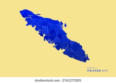Vancouver Map - Low poly polygon map in deep blue gradient on soft beige background, modern minimal geometric design, clean abstract vector illustration with faceted triangulated style.
