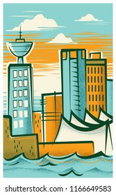 Vancouver Retro Skyline Poster