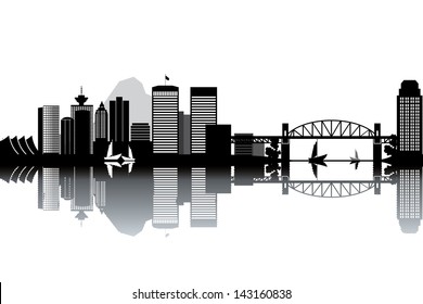 Vancouver Skyline - schwarz-weißer Vektorgrafik