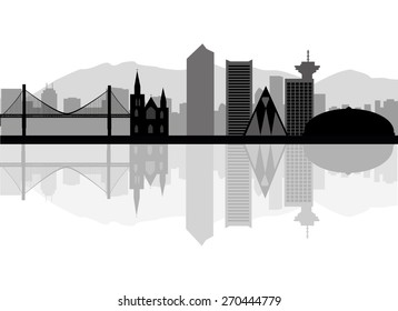 Vancouver skyline - black and white vector illustration