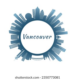 Vancouver skyline with colorful buildings. Circular style. Stock vector illustration.