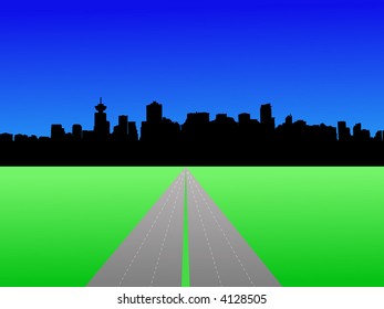 Vancouver skyline and deserted freeway illustration