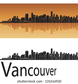 Vancouver skyline in orange background in editable vector file