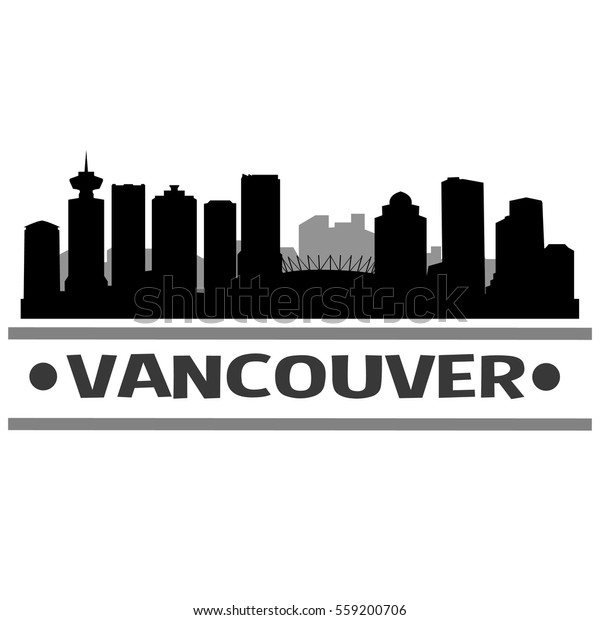 Vancouver Skyline Silhouette Landscape City Design Stock Vector