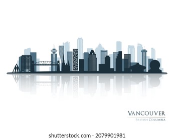 Vancouver skyline silhouette with reflection. Landscape Vancouver, British Columbia. Vector illustration.