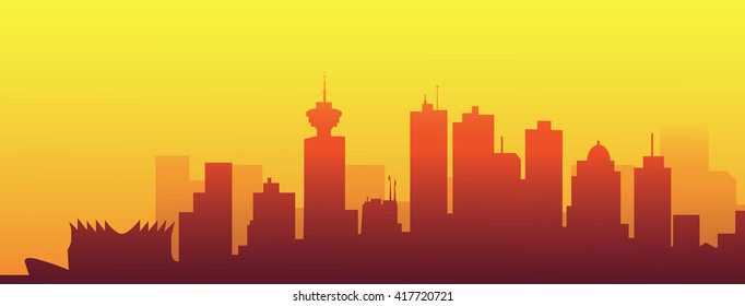 Vancouver Sunset Skyline - Vector