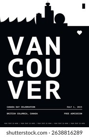 Vancouver typography minimalist vector poster for national event, public holiday, independence day, summer festival layout. Brochure, leaflet, flyer, presentation image template for Canada